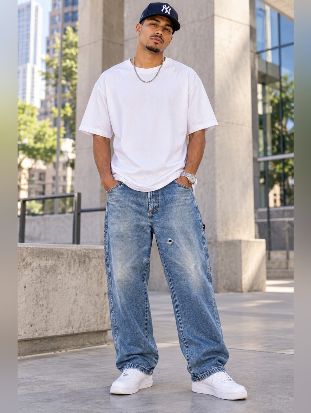 Vintage Phat Farm Baggy Jeans Men US 32 Distressed Y2K Hip Hop Streetwear Denim